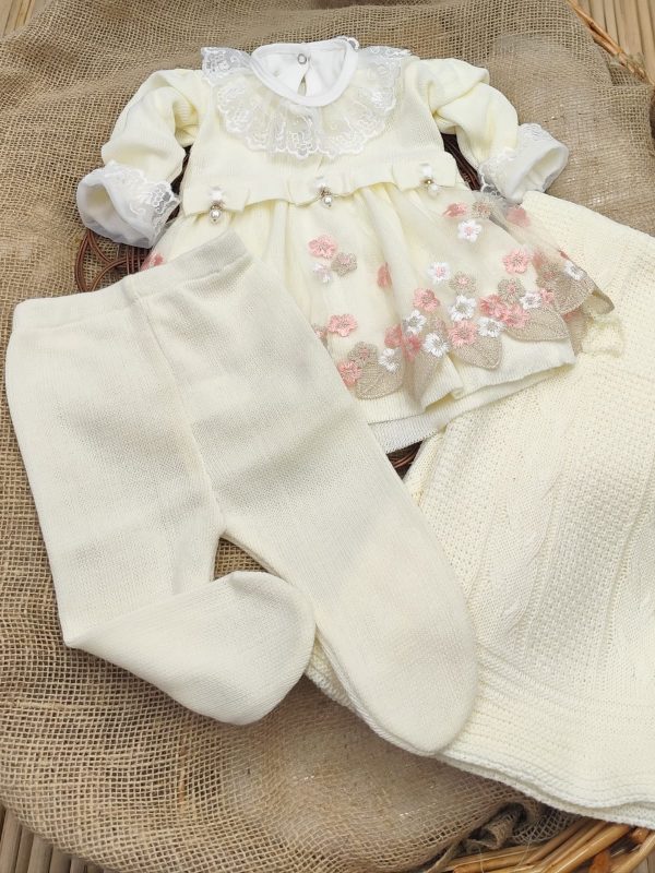 Kit Saída Maternidade em Tricô com Renda