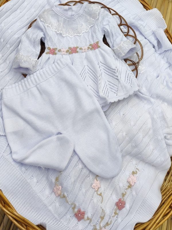 Kit Saída Maternidade em Tricô Linha Premium Bordado Floral