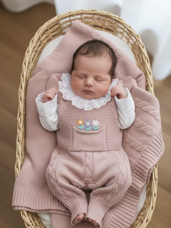 Kit Saída Maternidade em Tricô Bordado Floral