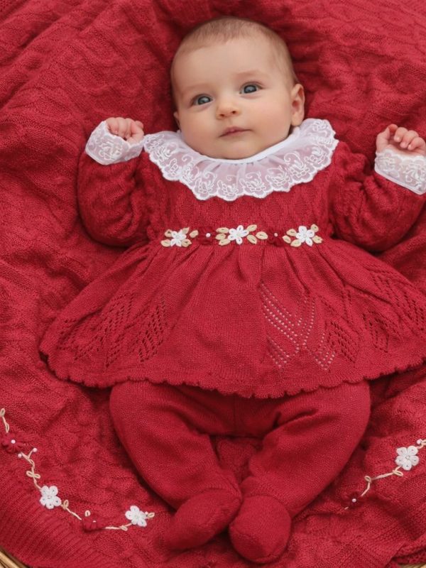 Saída Maternidade em Tricô Menina Linha Premium com Bordado Floral