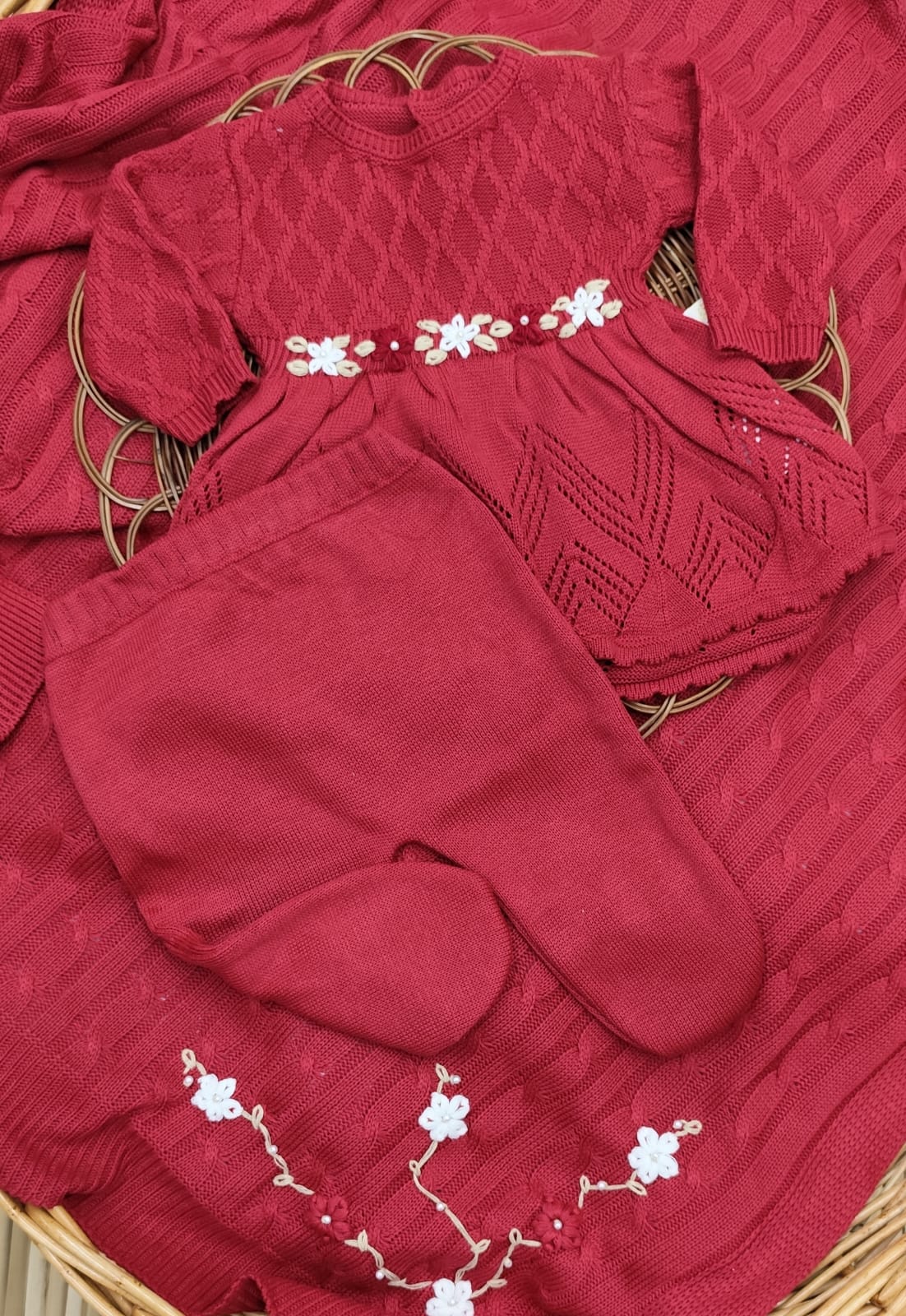 Saída Maternidade em Tricô Menina Linha Premium com Bordado Floral - Imagem 3