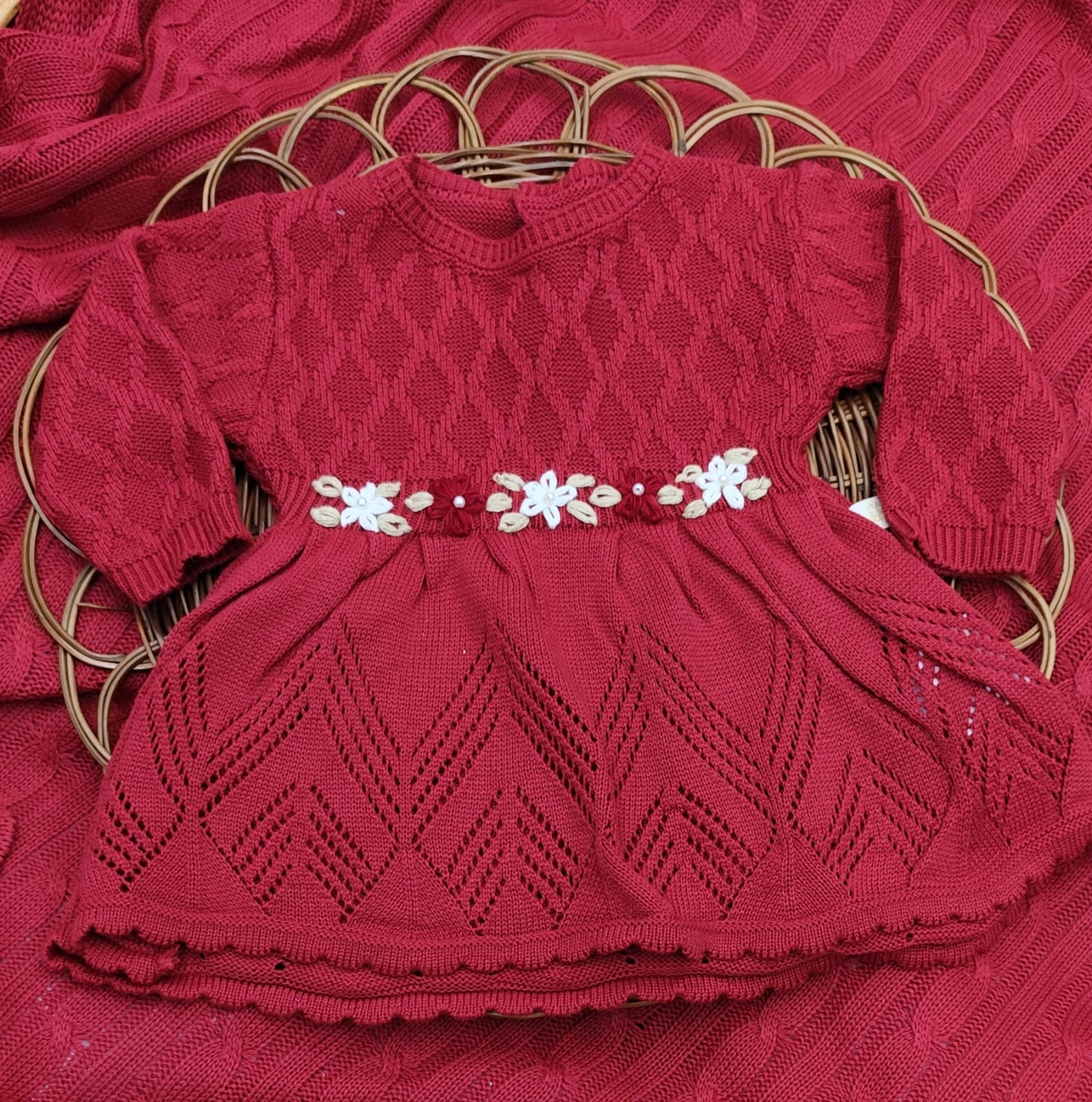 Saída Maternidade em Tricô Menina Linha Premium com Bordado Floral - Imagem 5