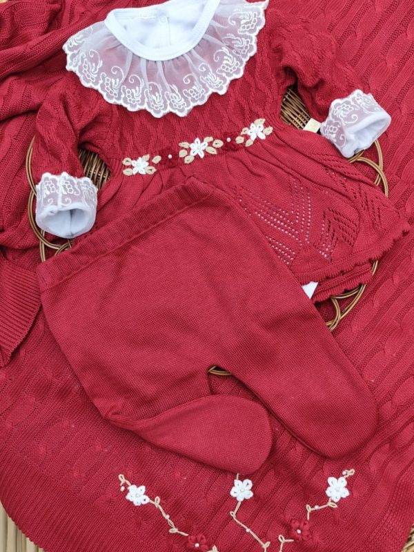 Saída Maternidade em Tricô Menina Linha Premium com Bordado Floral