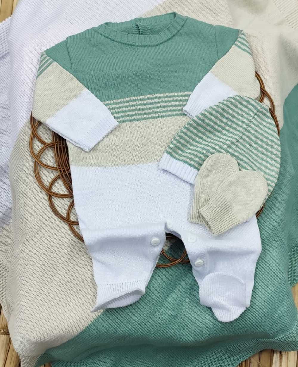 Kit Completo de Saída de Maternidade em Tricô Bebê Menino - Imagem 3