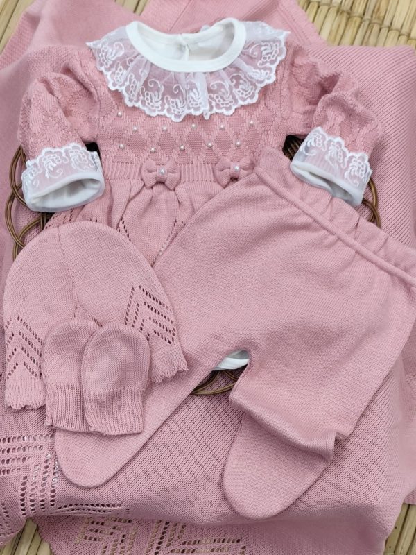 Kit Saída De Maternidade Em Tricô Vestido Menina Completa