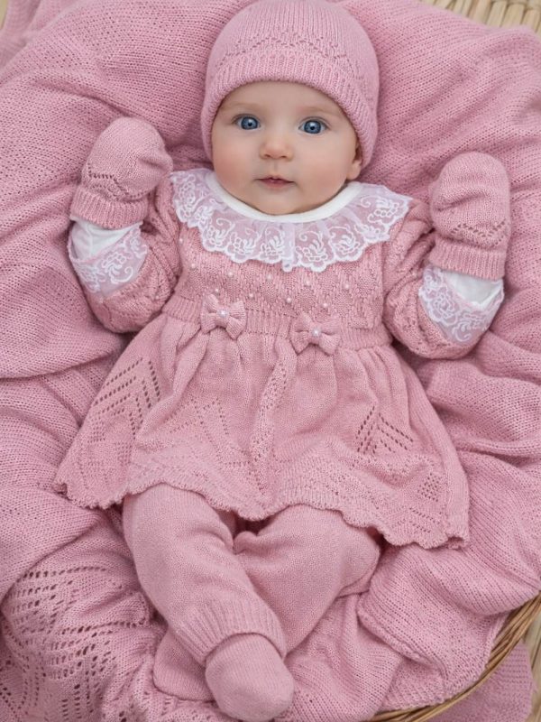 Kit Saída De Maternidade Em Tricô Vestido Menina Completa